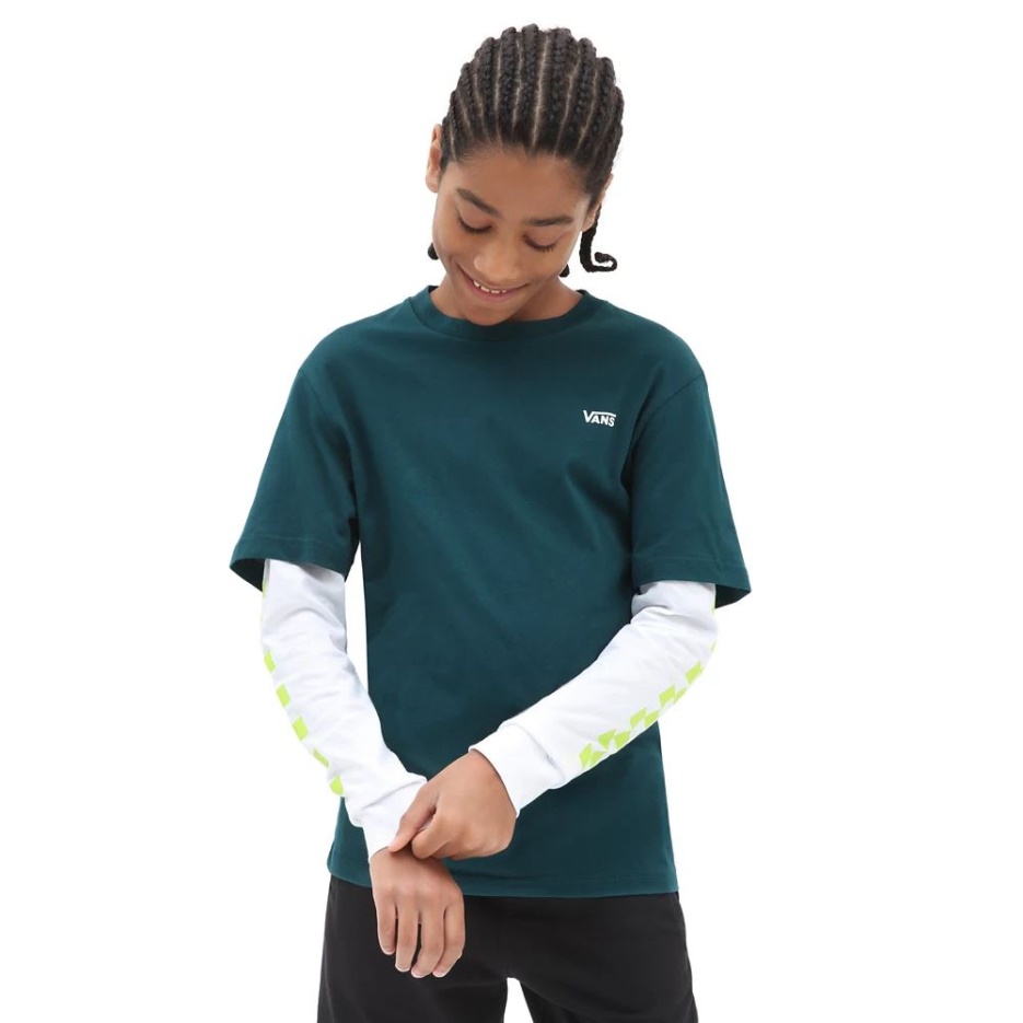 T-shirt Long à Carreaux Vans Boys (8-14 Ans) Bleu