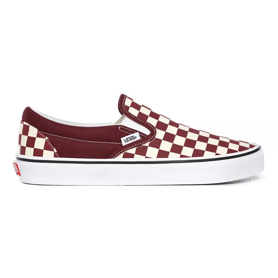 Vans Damier Classique Chaussures à Enfiler Rouge