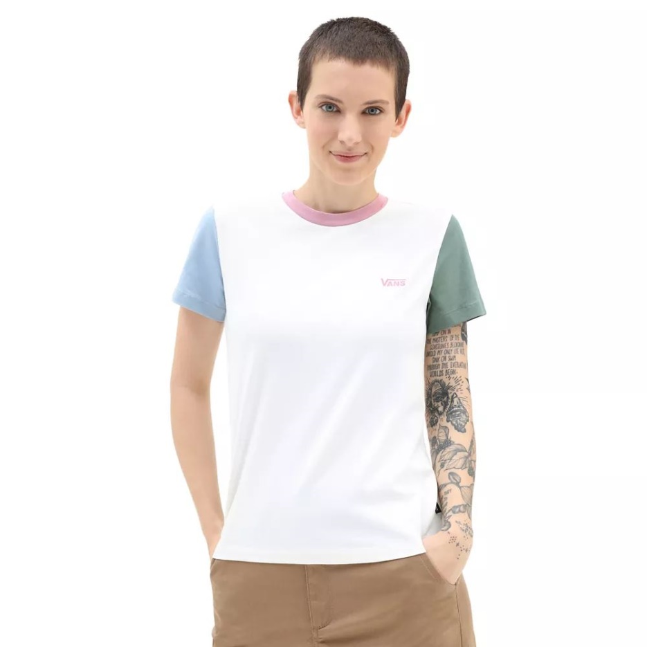 T-shirt Vans Colorblock Crew Vert-blanc