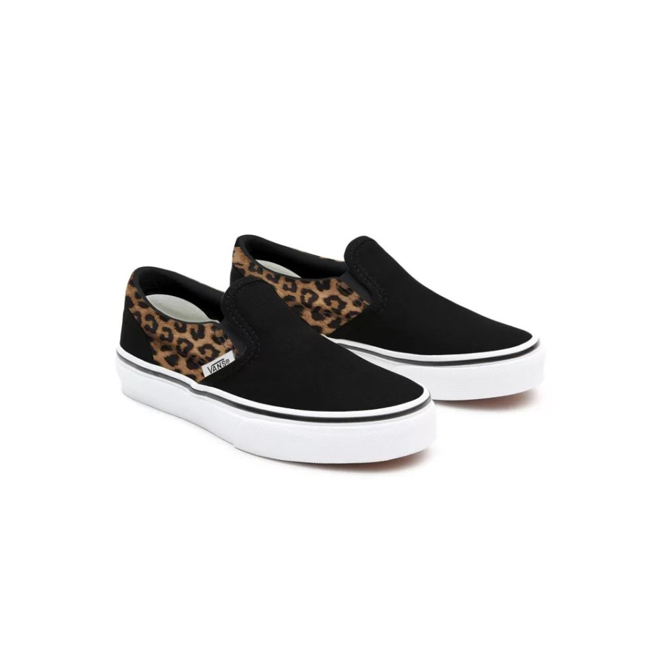 Chaussures Vans Kids Customs Léopard Noir Slip-on (4-8 Ans)