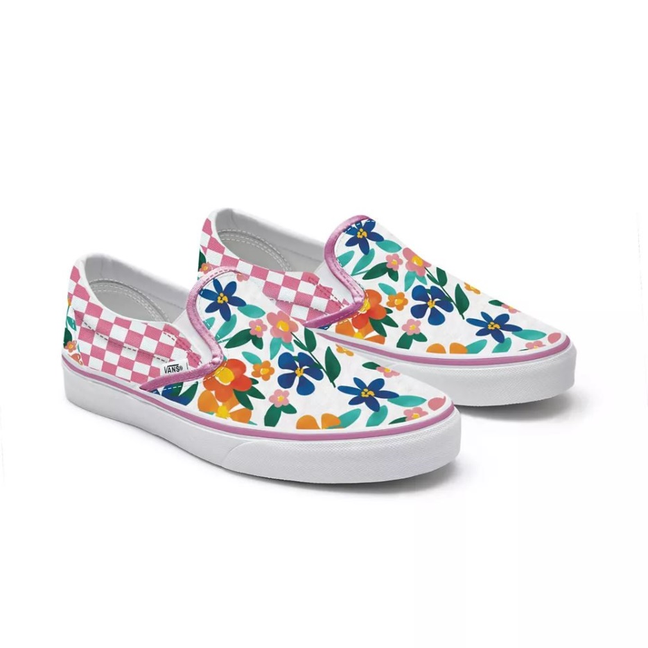 Vans Kids Customs - Chaussures à Enfiler Florales Peintes (4-8 Ans)