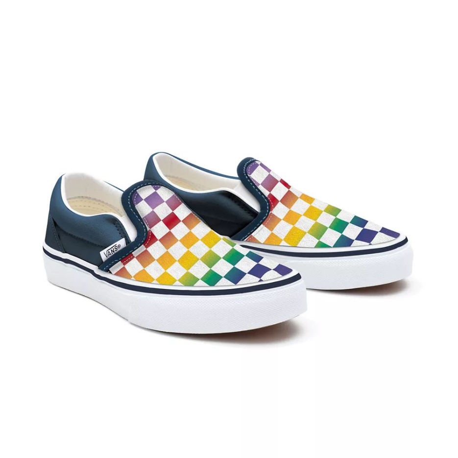 Vans Kids Customs Damier Arc-en-ciel Chaussures à Enfiler (4-8 Ans)