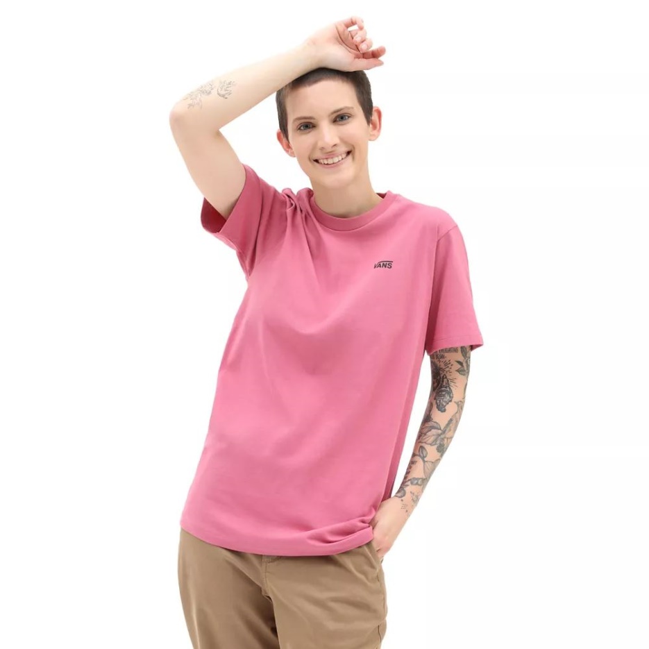 Vans T-shirt Logo Poitrine Gauche Rose