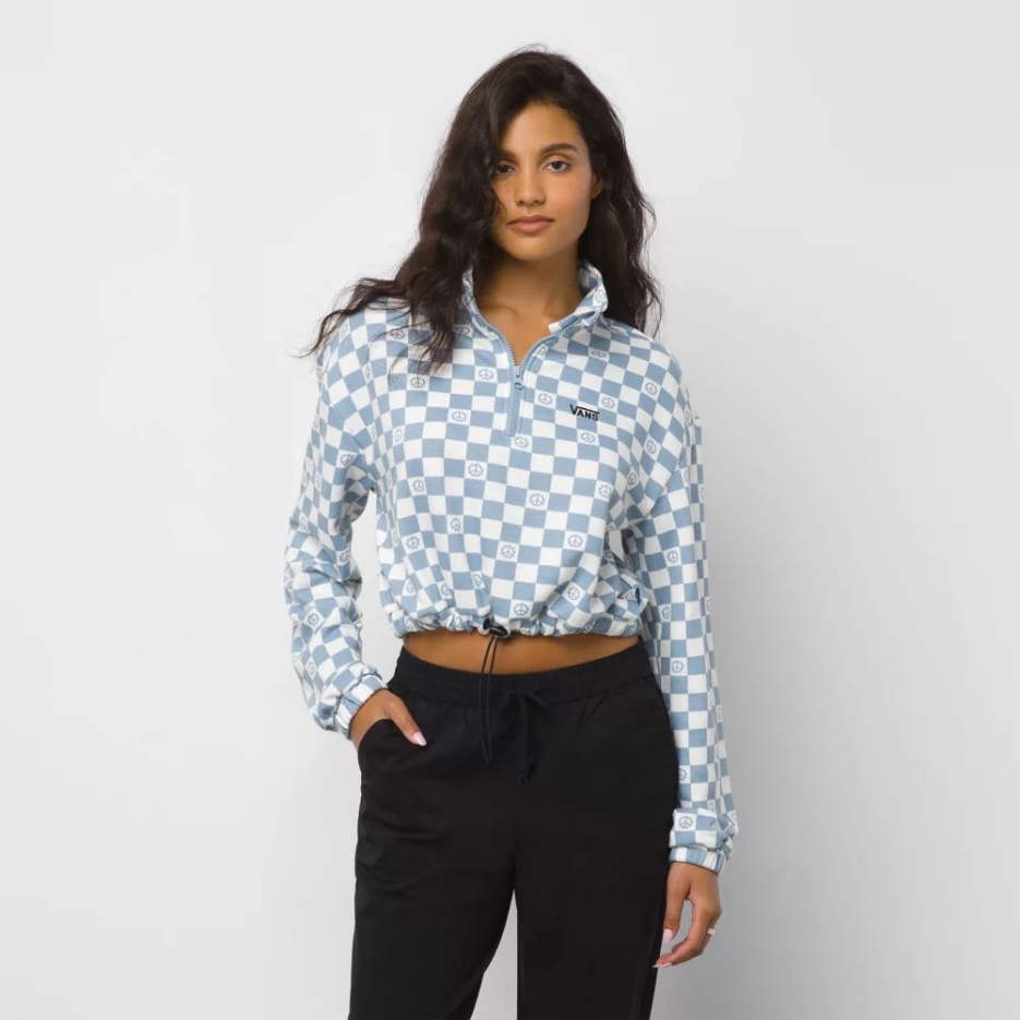 Vans Pull Demi-zip Imprimé Poitrine Gauche Bleu