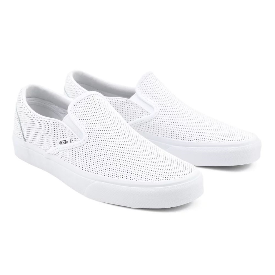 Vans Perf Cuir Chaussures à Enfiler Classiques Blanc