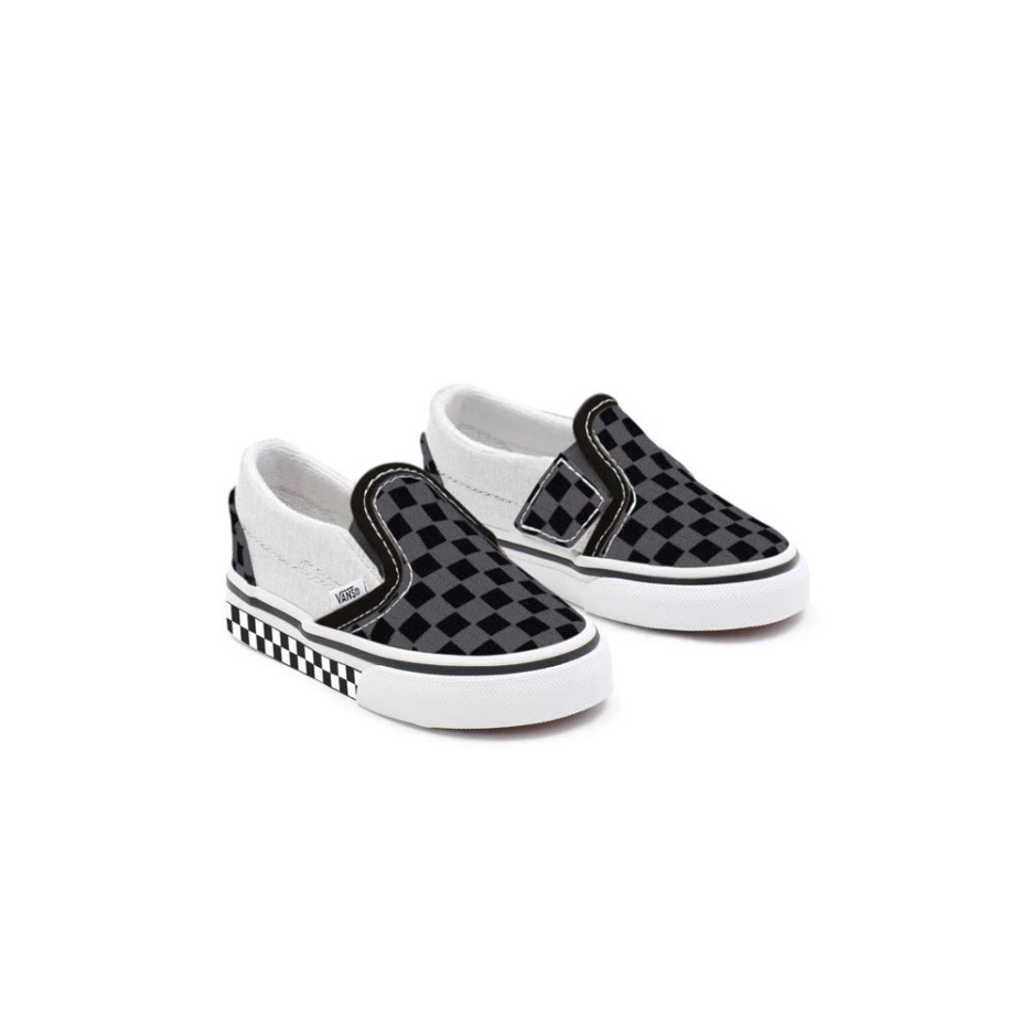 Vans Chaussures à Enfiler Pour Tout-petits Customs à Carreaux Noirs (1-4 Ans)