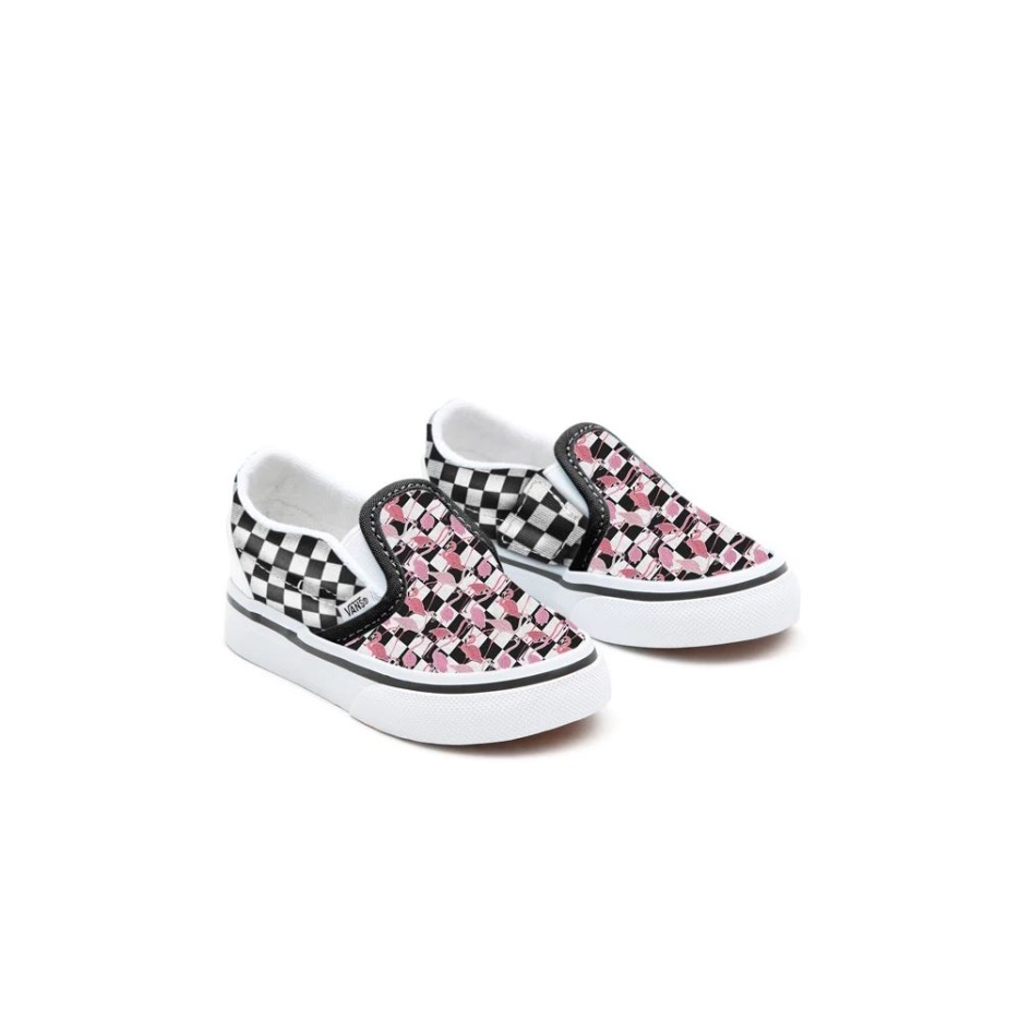 Vans Chaussures à Enfiler Pour Tout-petits Customs Flamingos Checkerboard (1-4 Ans)