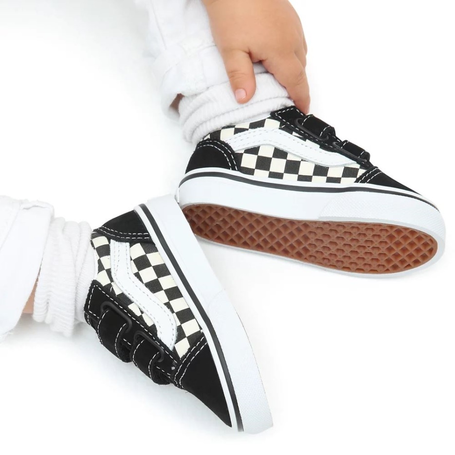 Chaussures Vans Bambin Primary Check Old Skool V (1-4 Ans) Noir-blanc