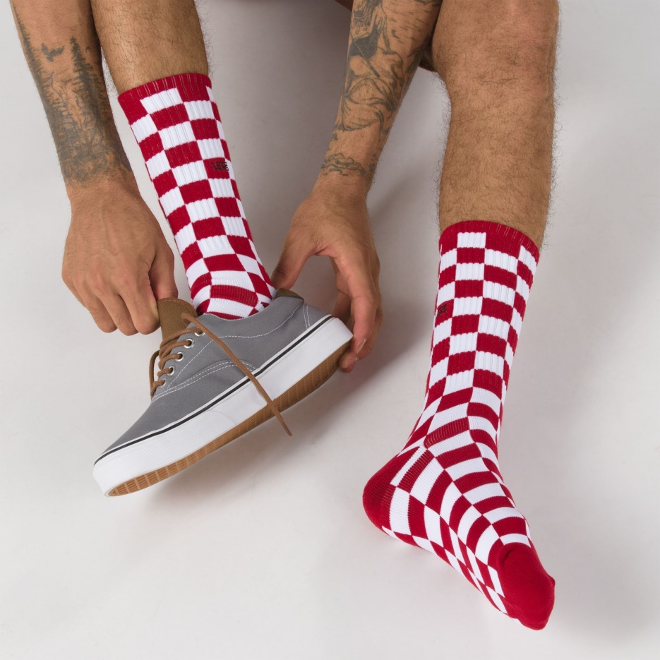 Vans Checkerboard Crew Sock Taille 9.5-13 Carreaux Rouge-blanc