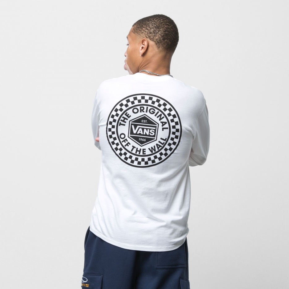 T-shirt Manches Longues à Carreaux Cercle Vans Blanc