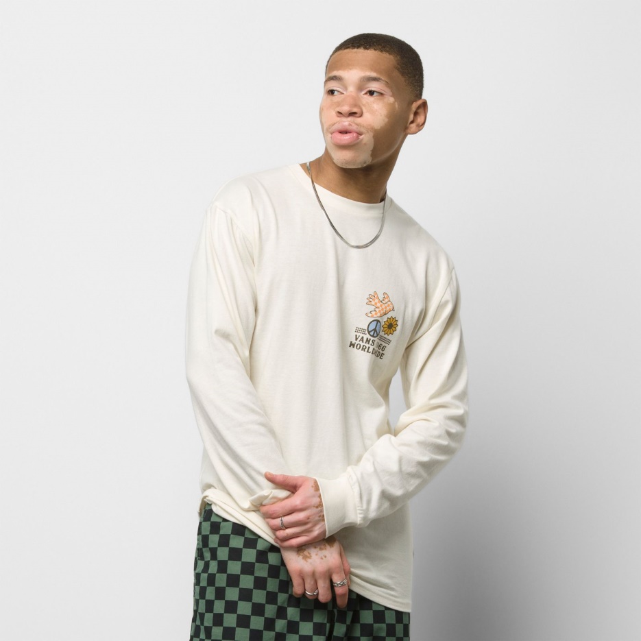 Vans Free As A Checker Bird T-shirt Manches Longues Blanc Antique
