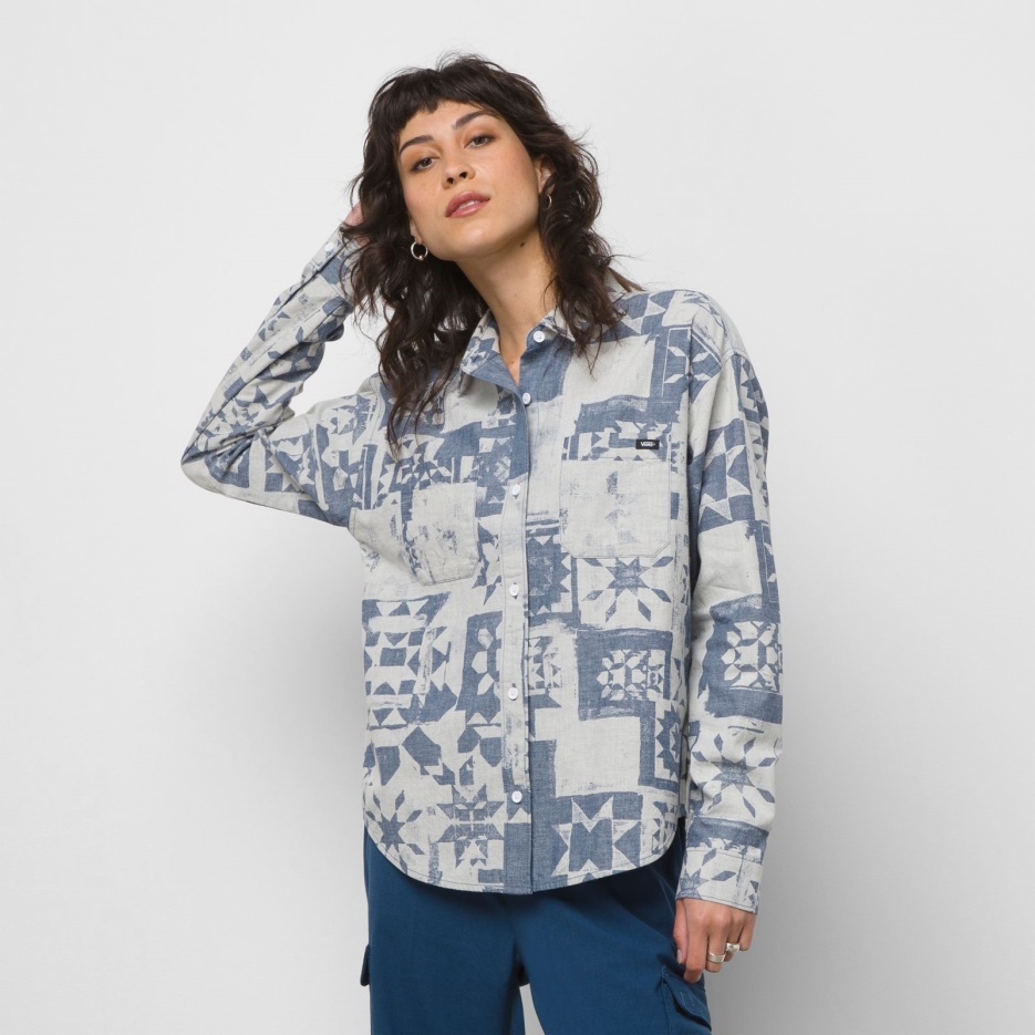 Vans Homespun Haut Tissé à Manches Longues Ashley Bleu