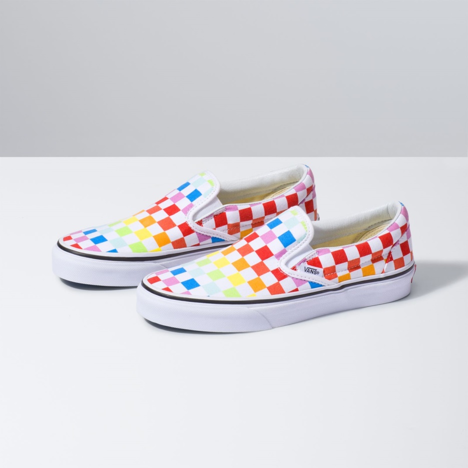Vans Kids Checkerboard Slip-on Arc-en-ciel-true White