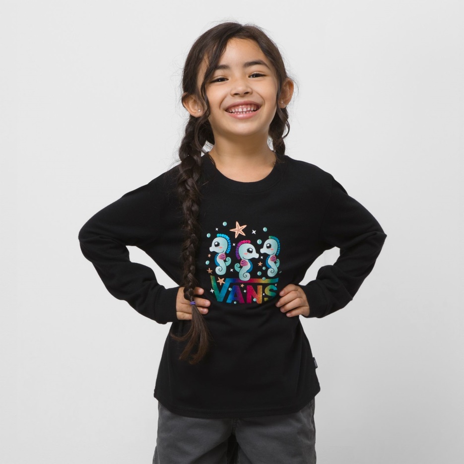 Vans T-shirt Manches Longues Hippocampe Arc-en-ciel Pour Petits Enfants Noir