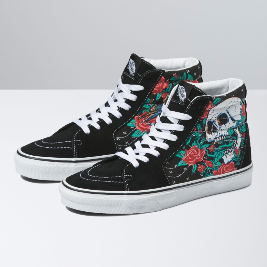 Vans Rose Crânes Sk8-hi Noir-vrai Blanc