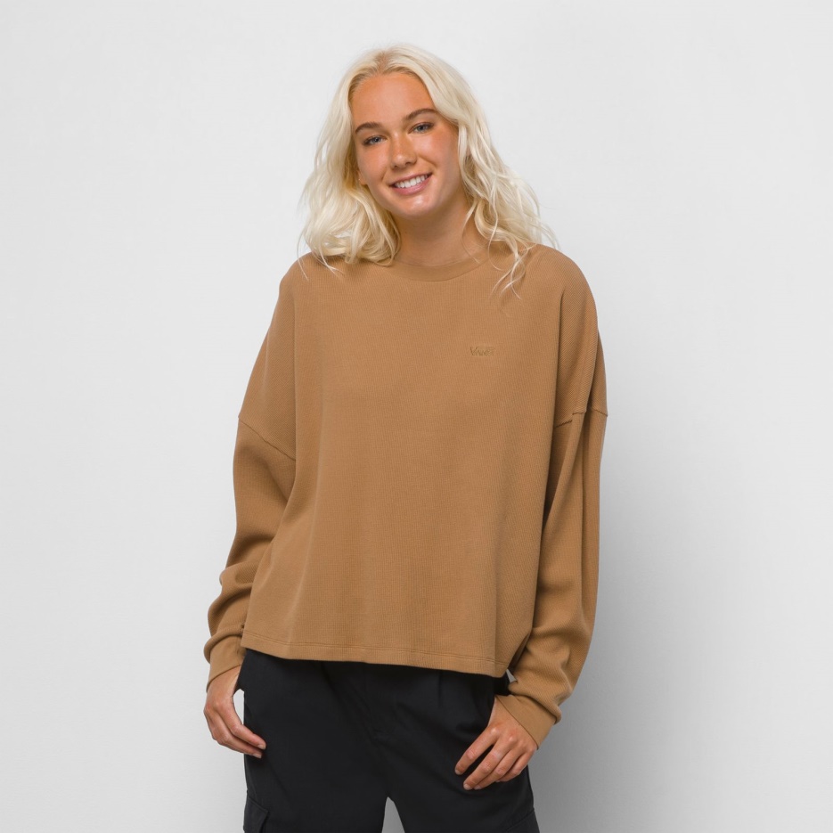 Vans Waffle Manches Longues Boxy Crew Thermique Noix De Coco Grillée