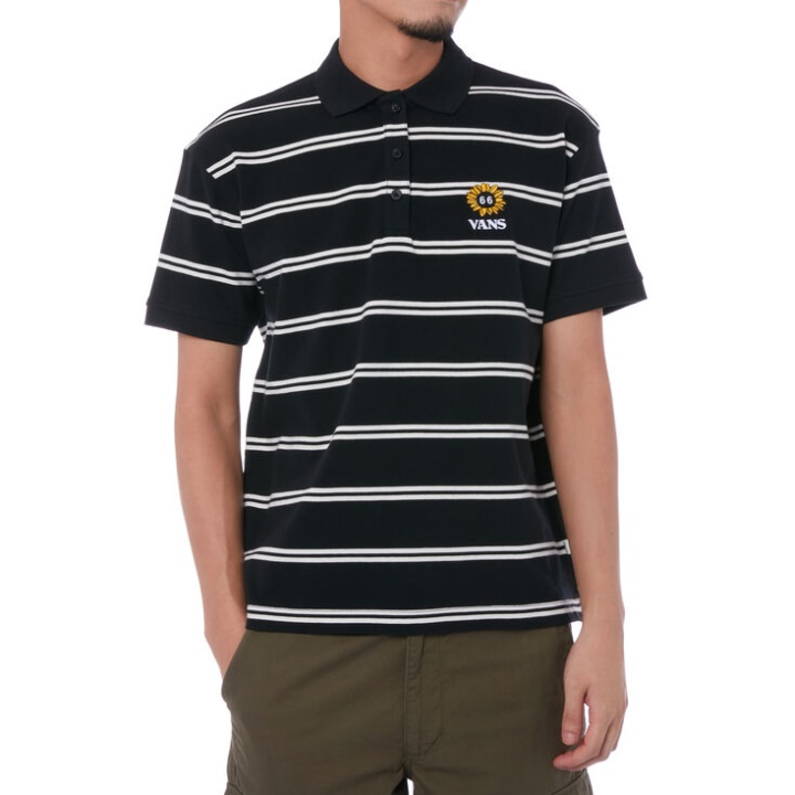Vans 66 Tournesol Polo T-shirt Noir-marshmallow Stripe