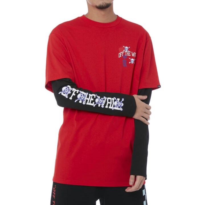 Vans New Varsity T-shirt à Manches Superposées High Risk Rouge