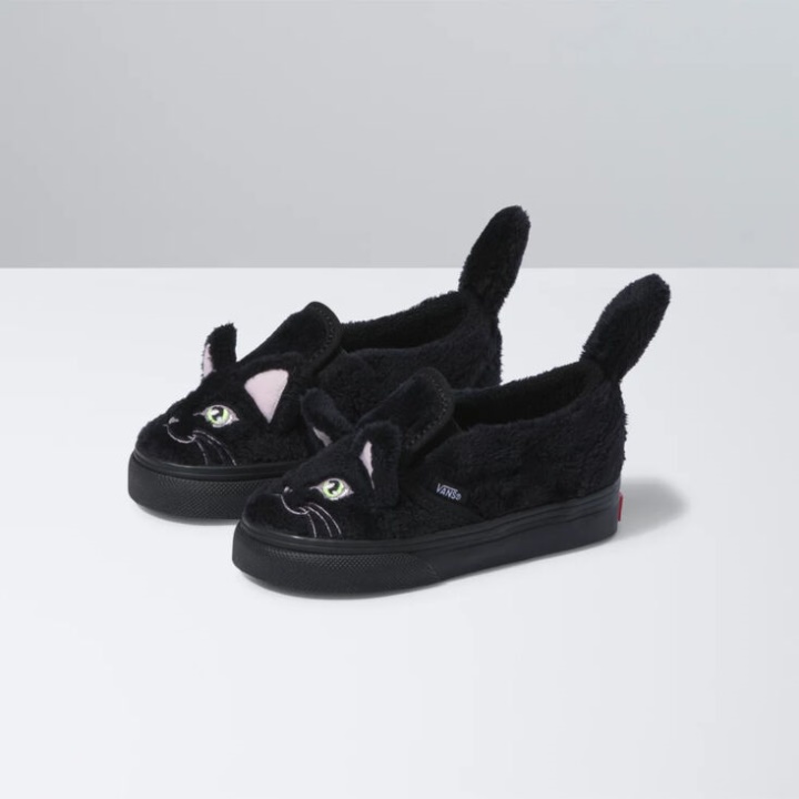 Vans Bambin Slip-on V Cat Noir-true Blanc
