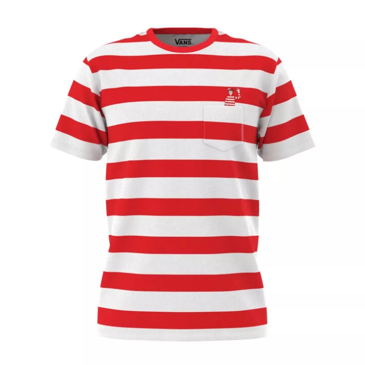 Vans X Wheres Waldo T-shirt Poche à Rayures Blanc Racing Rouge