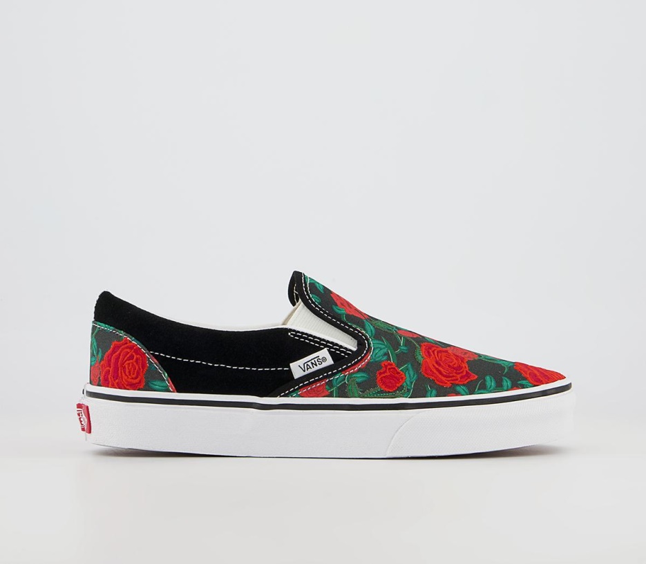 Vans Classic Slip On Noir Blanc Roses Exclusif