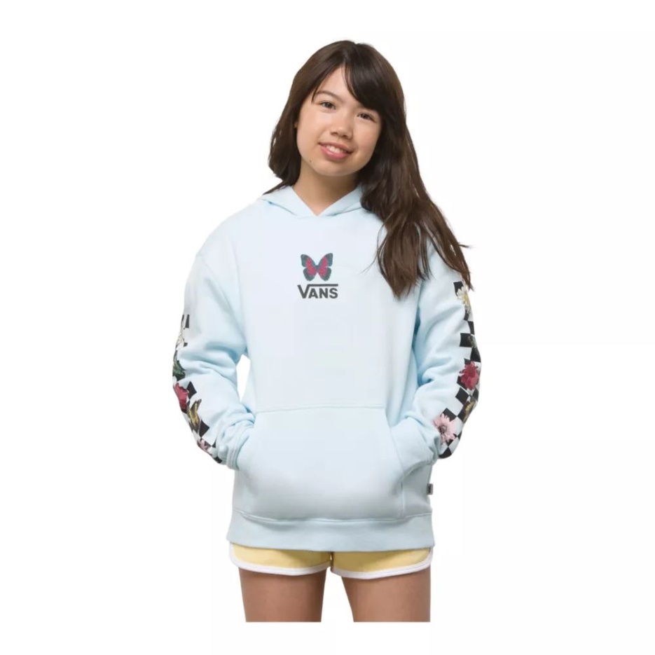 Vans Sweat à Capuche Papillon Fille Pull Enfant Coton Poche Kangourou Bleu Délicat