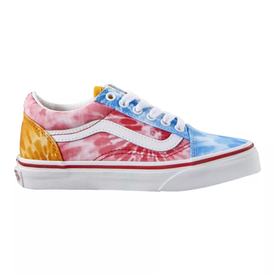 Vans Enfant Pre-skool Classic Old Skool Chaussures De Skate Baskets Garçons Bas à Enfiler Tie Dye Multi-vrai Blanc