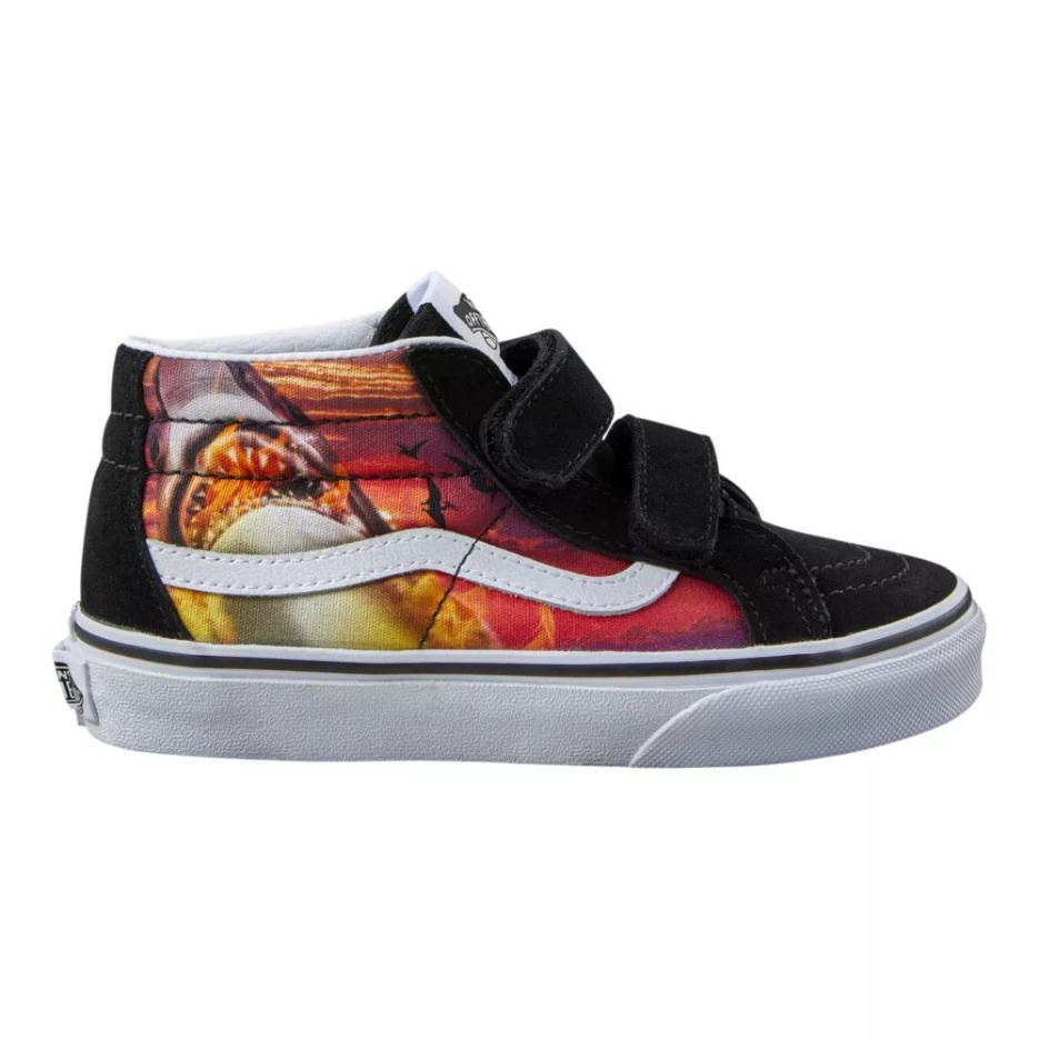 Vans Enfants Pre-skool Classic Sk8 Reissue V Chaussures De Skate Baskets Garçons Mi-haut Décontracté Requin Coucher De Soleil-noir