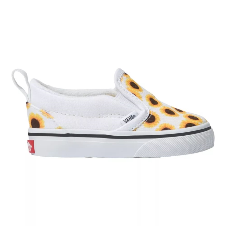 Vans Enfant Bambin V Chaussures De Skate Baskets Filles Sans Lacet Velcro Tournesol Jaune-vrai Blanc