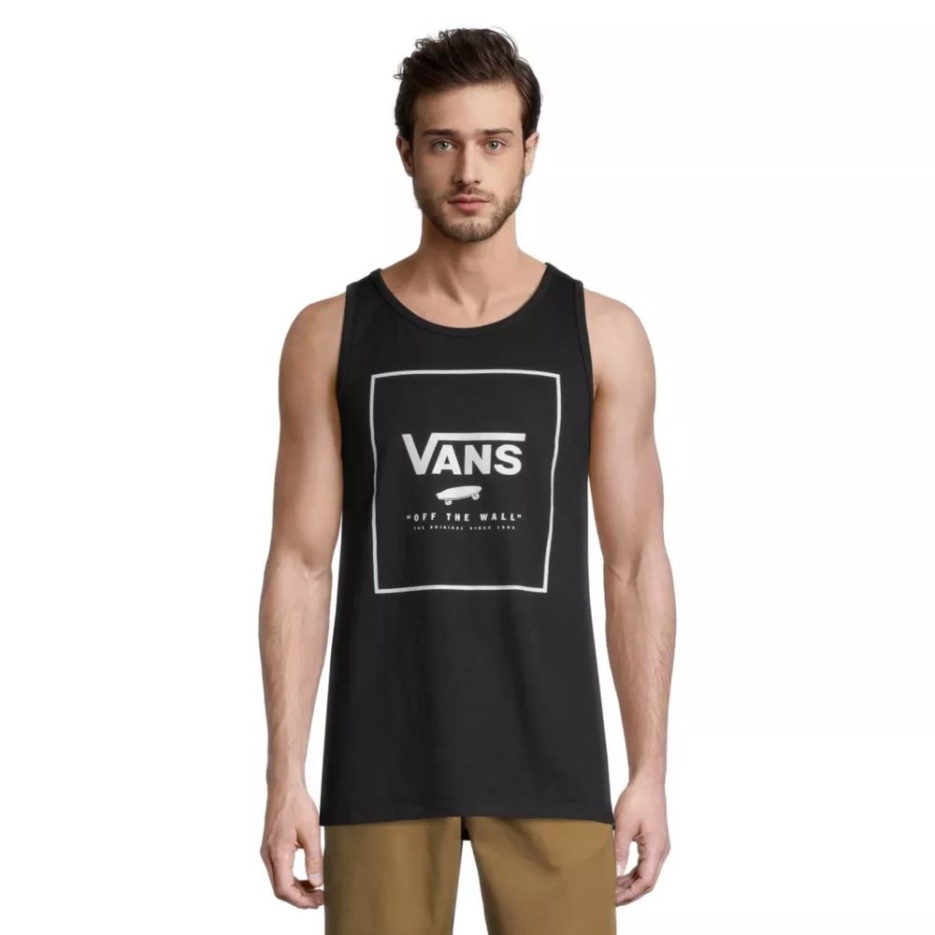 Vans Hommes Print Box Débardeur Coton Sans Manches Blanc Ballade Bleu