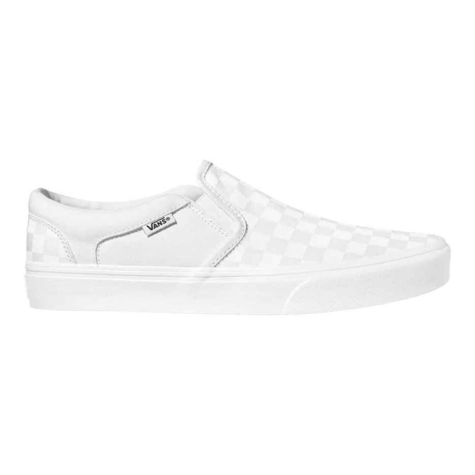 Vans Asher Checkerboard Chaussures De Skate Pour Homme Baskets Basses à Enfiler Blanc-blanc