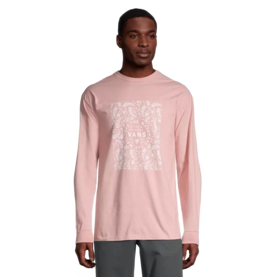 Vans Bandana Paisley T Shirt Homme Manches Longues Col Ras Du Cou Coton Logo Pocket Mellow Rose
