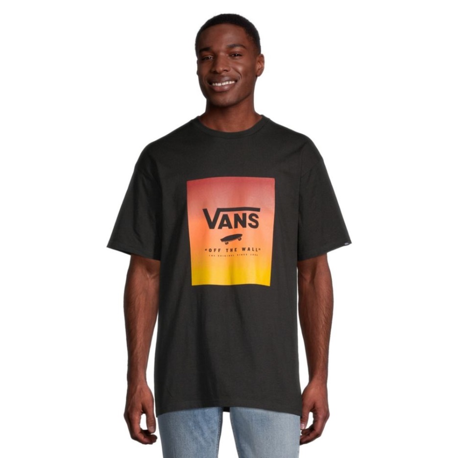 Vans T-shirt à Imprimé Classique Pour Homme, Manches Courtes, Col Rond, Graphique, Dégradé De Melon Noir