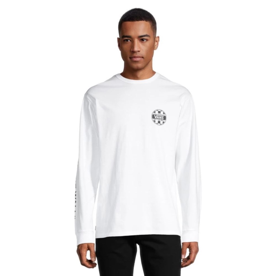 Vans Off The Wall T-shirt à Carreaux Pour Homme à Manches Longues Et Col Ras Du Cou Blanc Noir