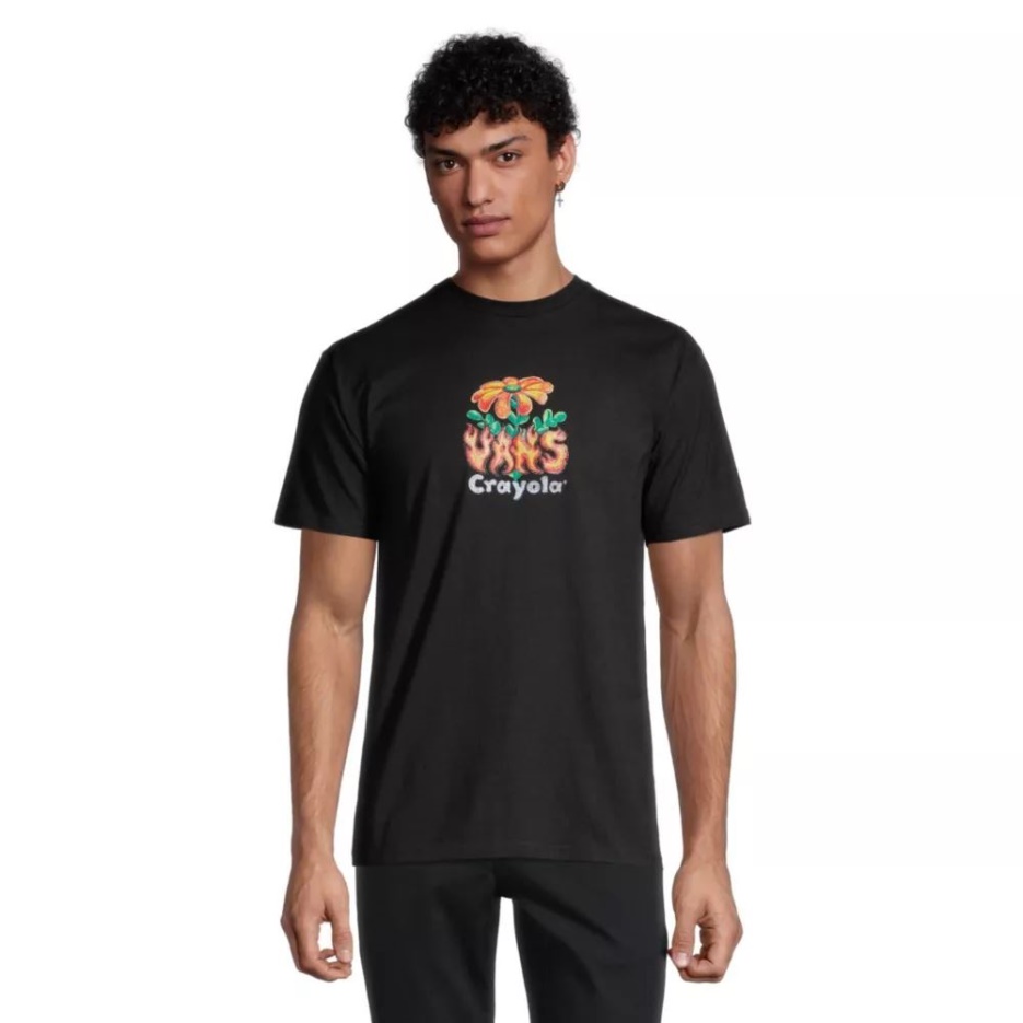 Vans Homme X Crayola Hot Flower T Shirt Manches Courtes Col Ras Du Cou Coton Graphique Noir