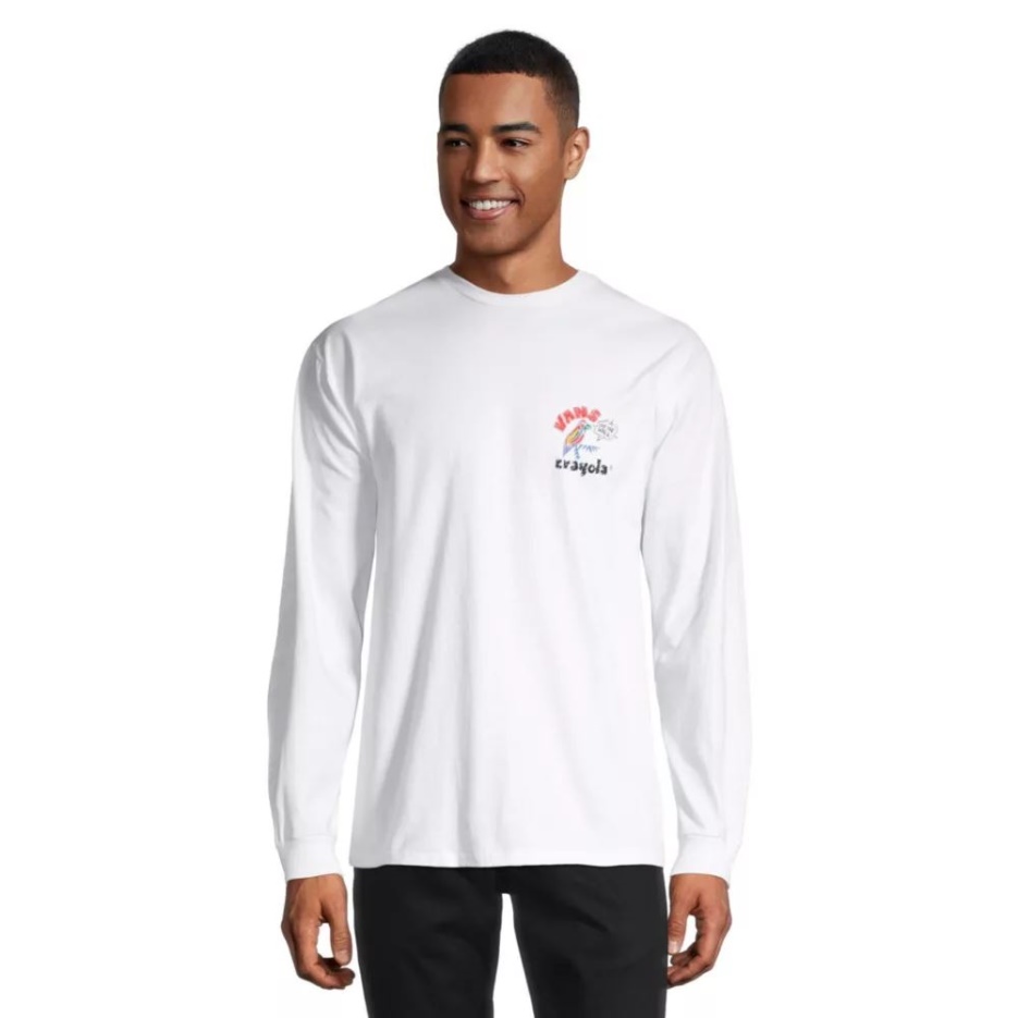 Vans Hommes X Crayola Mail Doodle T-shirt Manches Longues Col Ras Du Cou Coton Graphique Blanc