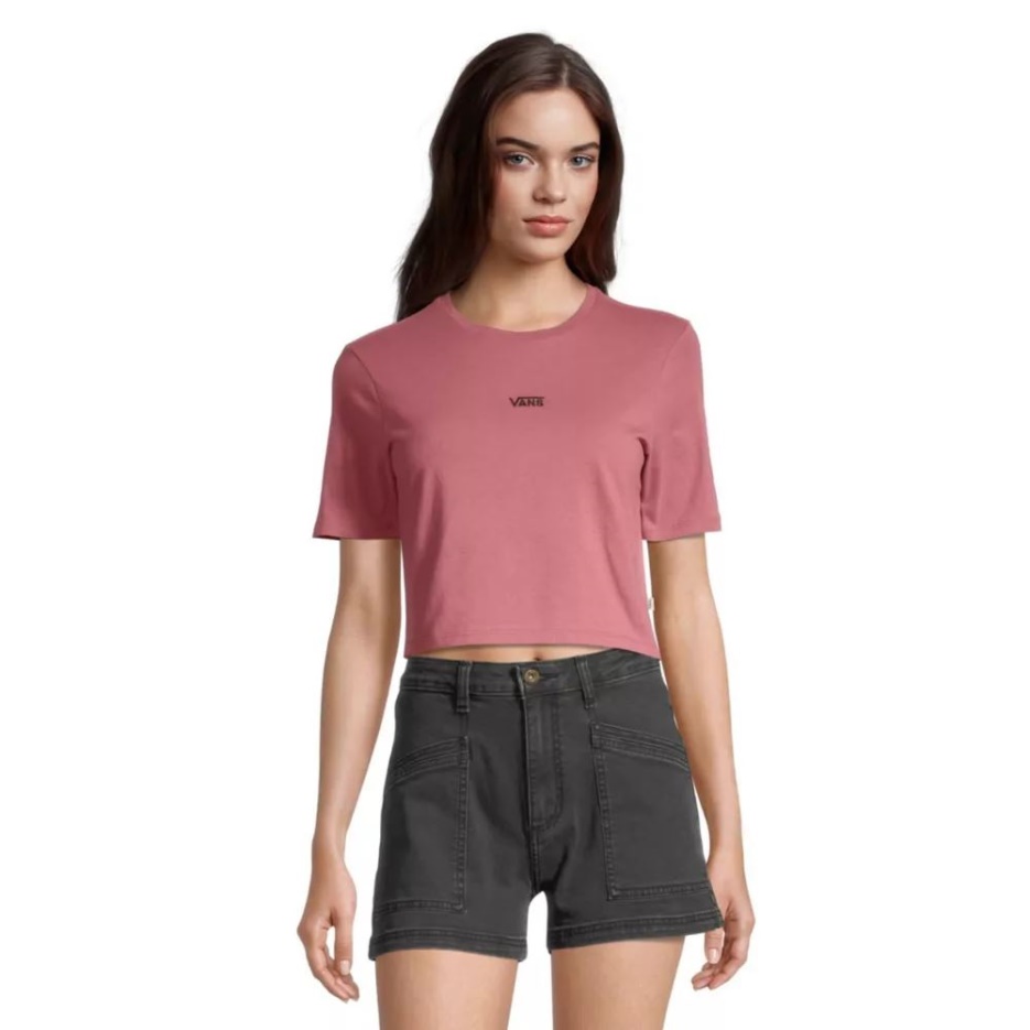 Vans Crop Crew T Shirt Femme Déco Rose